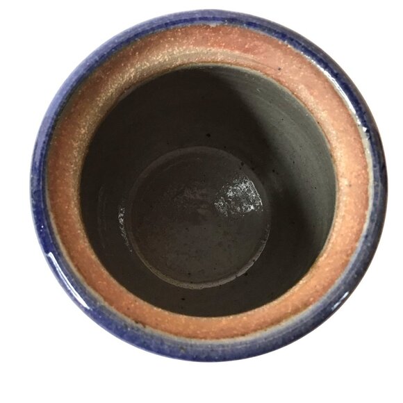 Artisan Salt Glaze Honey Jar Signed Studio Pottery Blue Cobalt Cottagecore Decor - Picture 7 of 11